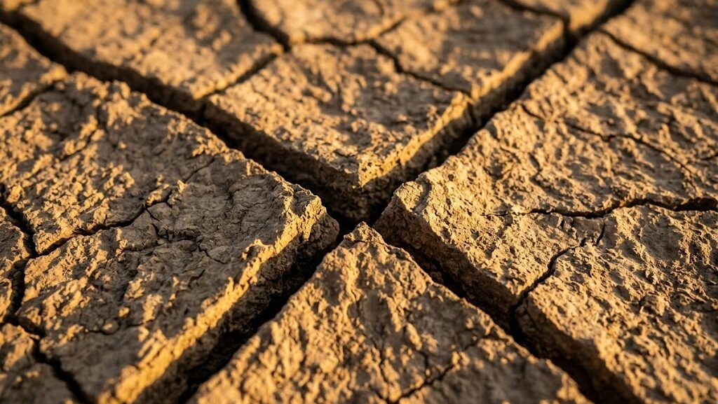 前震と本震の連続による活断層型地震の連鎖破壊を表現したひび割れた大地