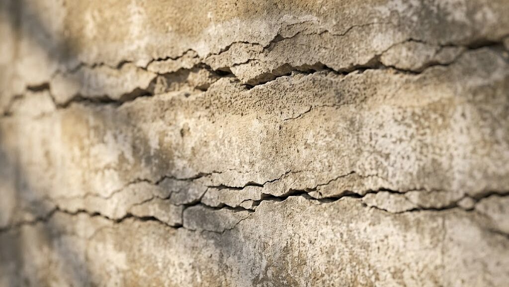 熊本地震で震度7が2回発生した異例の推移を示すひび割れたコンクリート壁