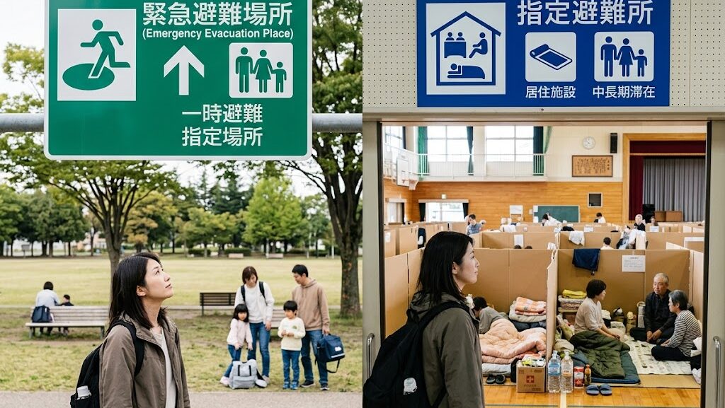 避難場所と避難所の違いを理解した様子を示す写真
