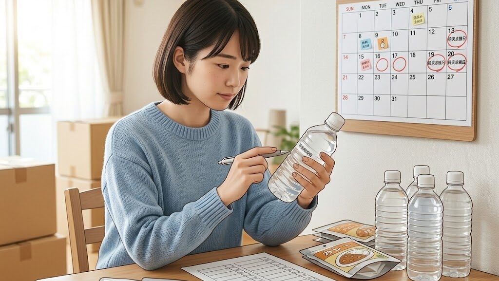 防災グッズの賞味期限をチェックリストで定期的に確認している様子