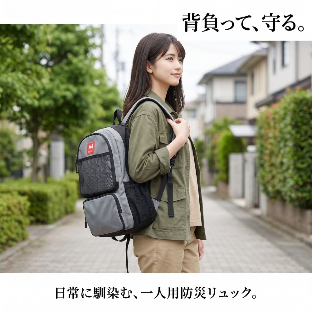 背負って、守る。日常に馴染む一人用防災リュック。