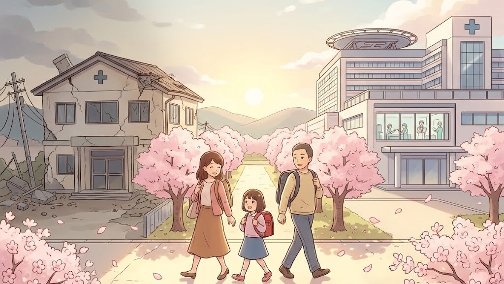 熊本地震の教訓を未来の備えにつなぐ希望のイメージイラスト