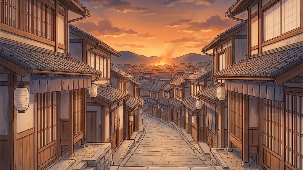 江戸時代の町並みをイメージしたイラスト