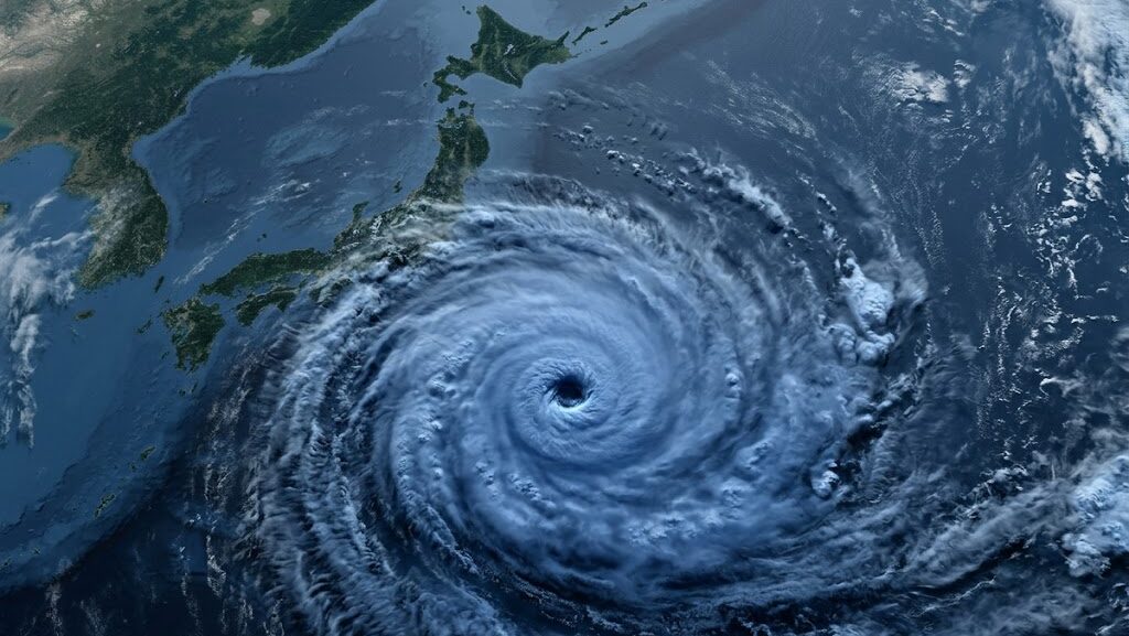 太平洋上空から見た大型台風の衛星写真風イメージ