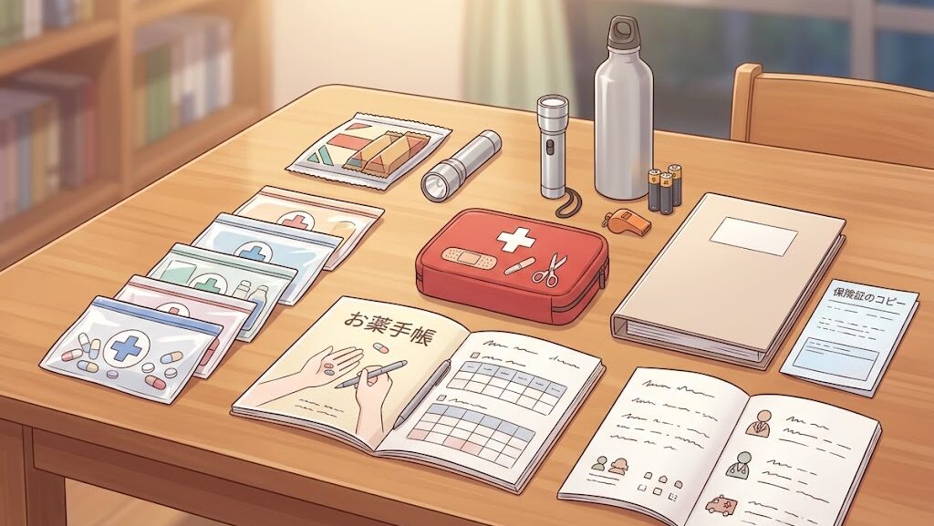 持病がある方向けの防災セットに入れておくべきアイテムのイラスト