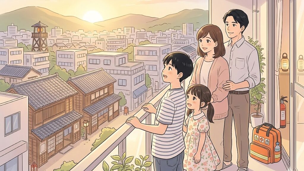 江戸の歴史と現代の防災をつなぐ希望のイメージイラスト