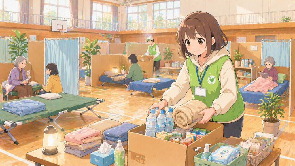 避難所環境の改善をイメージした避難所内部のイラスト