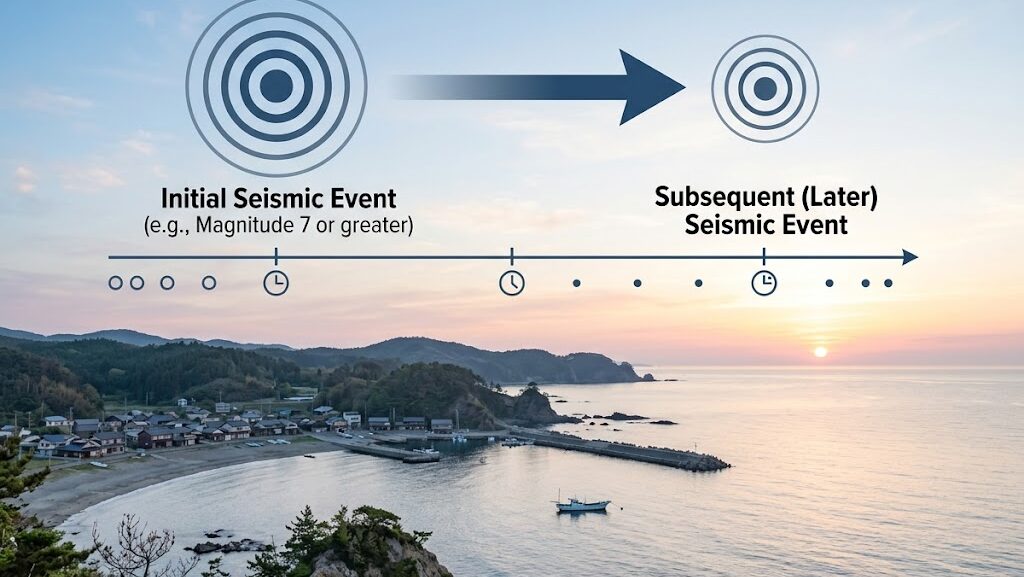 先発地震と後発地震の関係を示す図解イラスト