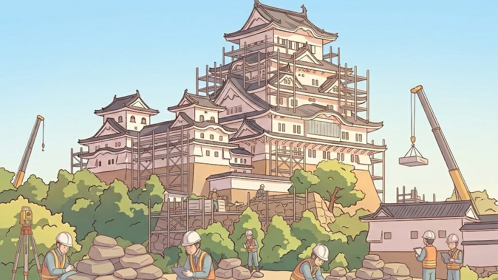 石材に番号を付けて記録する作業員のイラスト