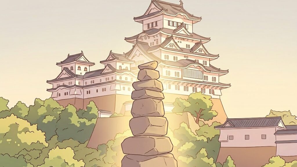 一本だけ残った城の石垣の柱を表すイラスト