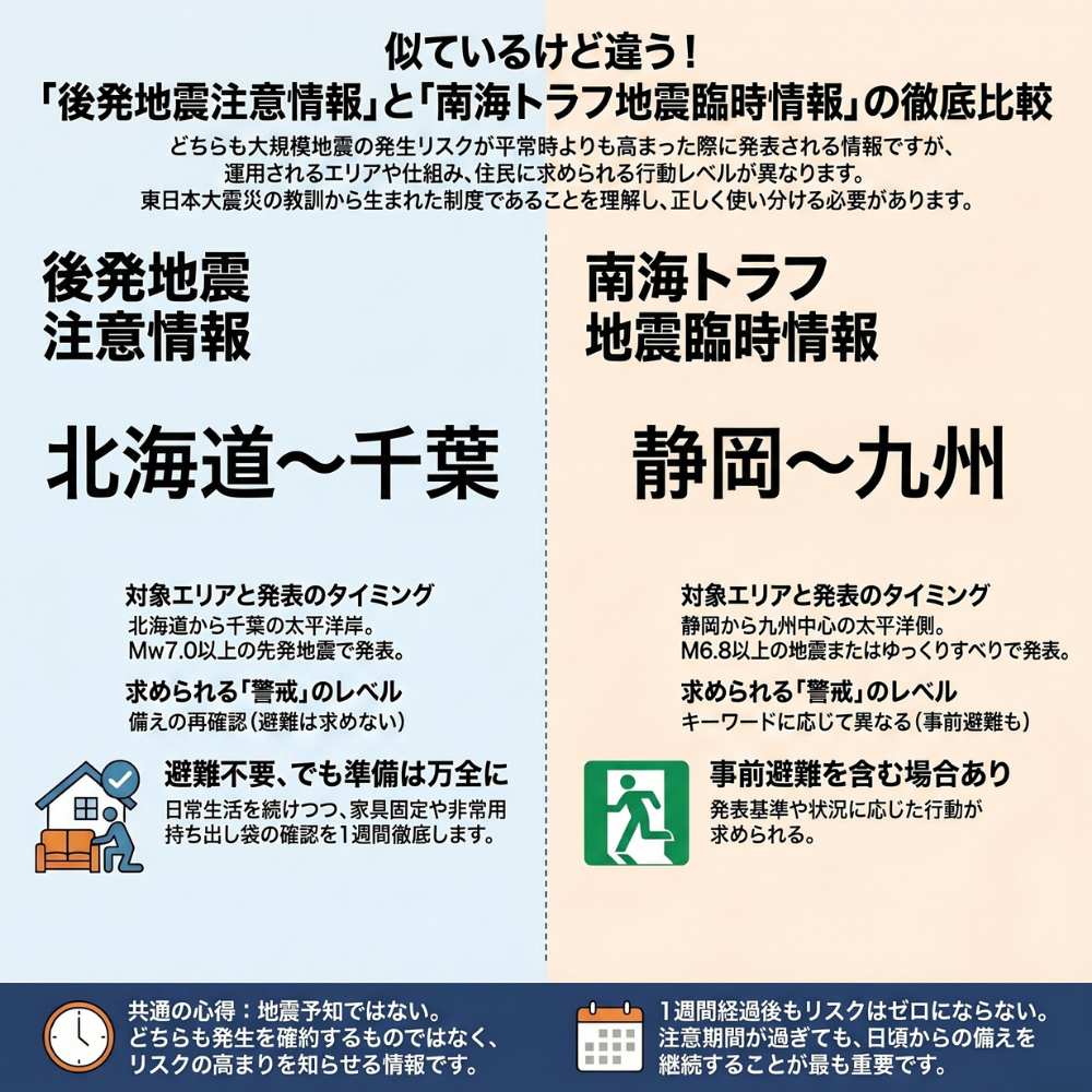 後発地震注意情報と南海トラフ地震臨時情報の違い