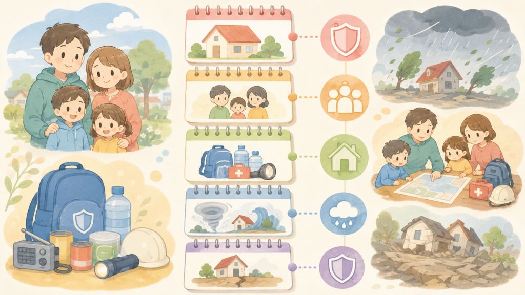 9月1日に起きた主な災害を年表で示す教育イラスト
