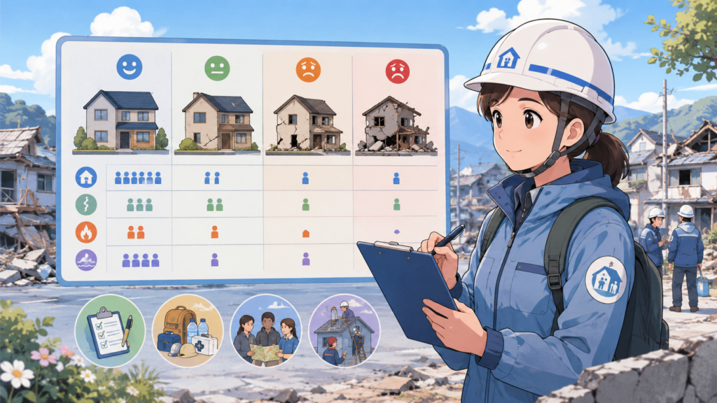 大阪府北部地震の被害状況を図解した防災教育イラスト