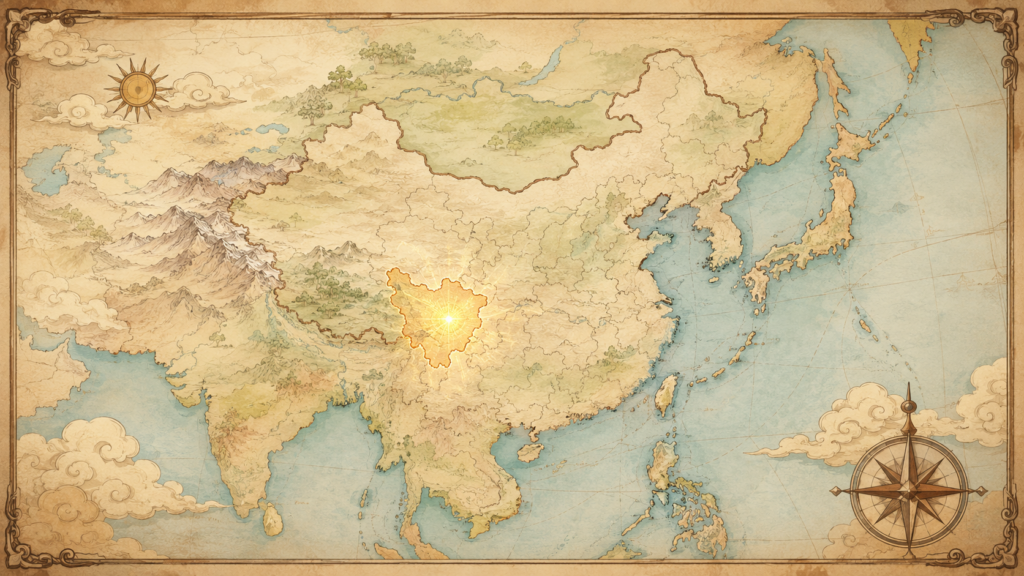 中国四川省の位置を示す地図風のやさしいイラスト