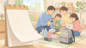 9月1日防災の日と関東大震災の教訓を表す防災カレンダーのイラスト