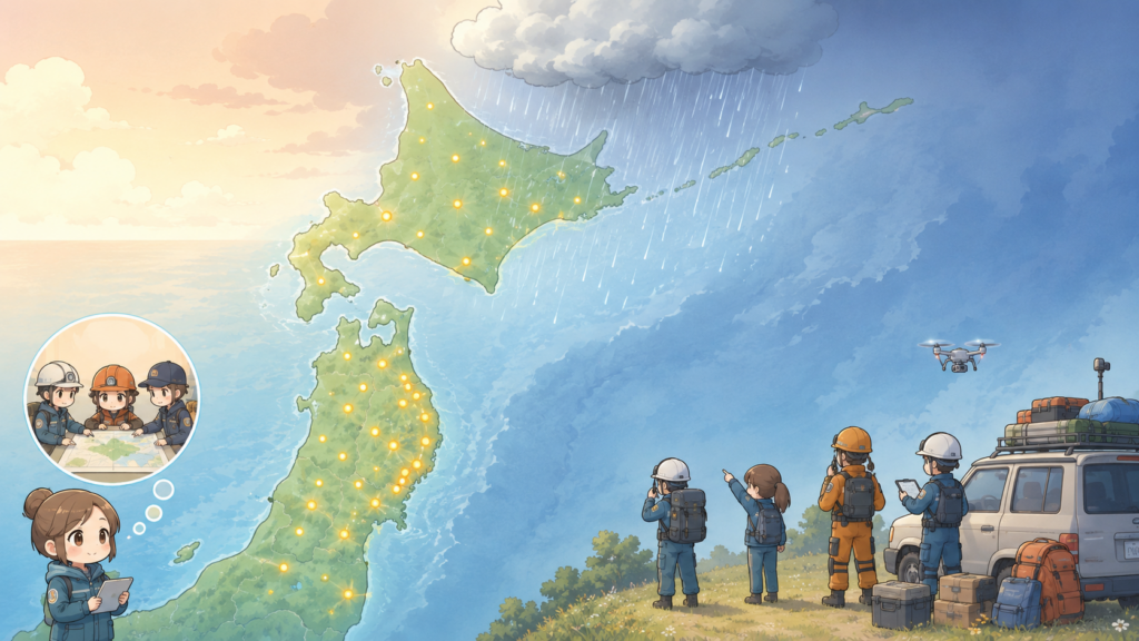 北海道・東北の十勝沖地震被害エリアを示す地図イラスト