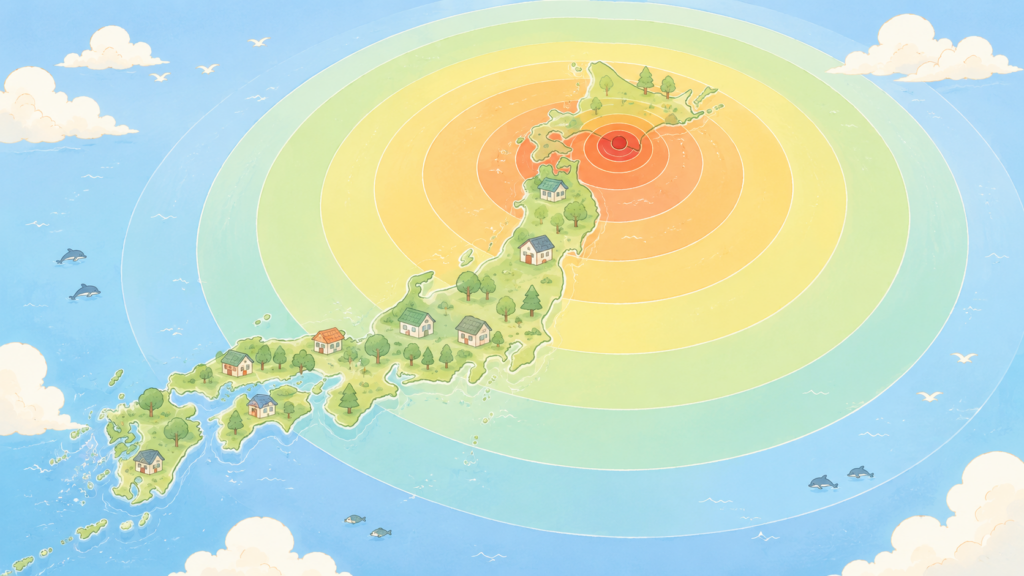 十勝沖地震の震度分布を示す同心円図のイラスト
