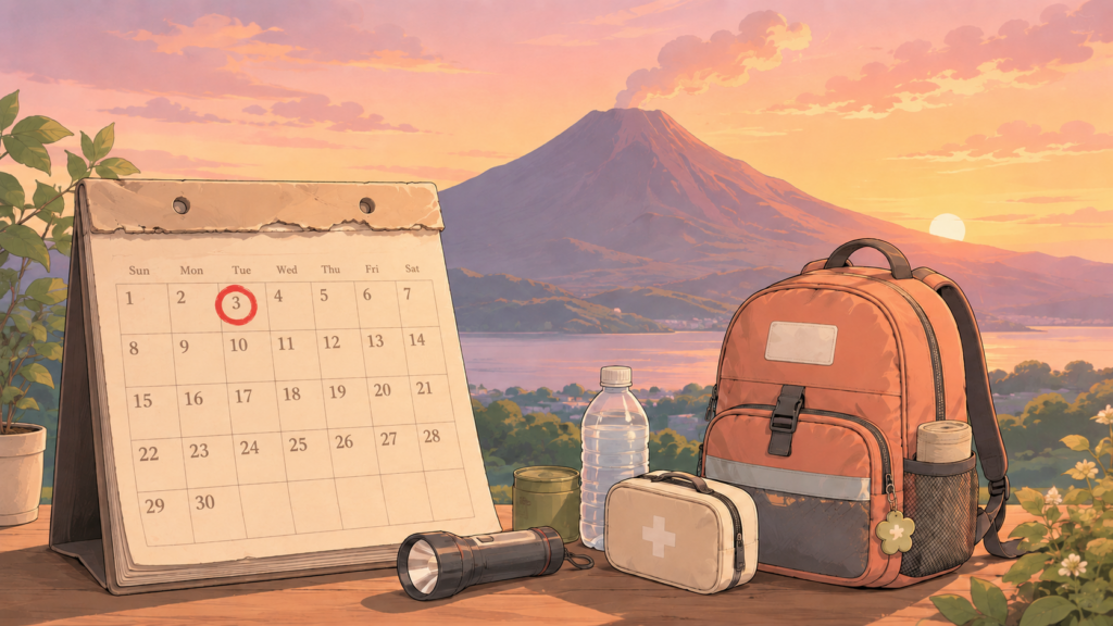 6月3日・雲仙普賢岳大火砕流を振り返る防災カレンダーのイラスト