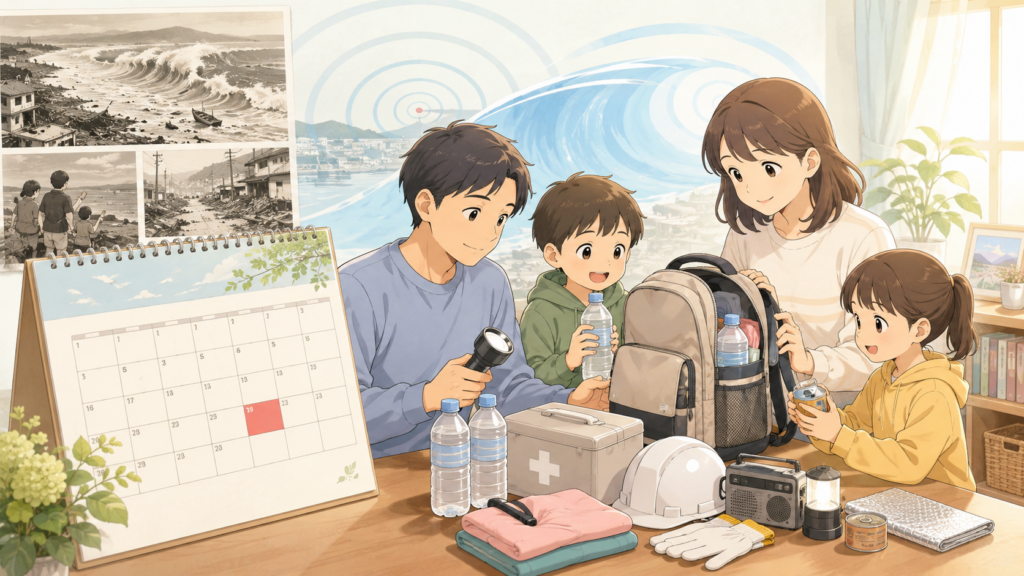 5月24日のチリ地震津波を振り返る防災カレンダーのイラスト