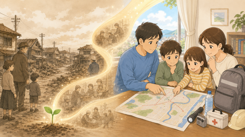宮城県沖地震1978の教訓を現代の備えにつなぐ希望のイラスト