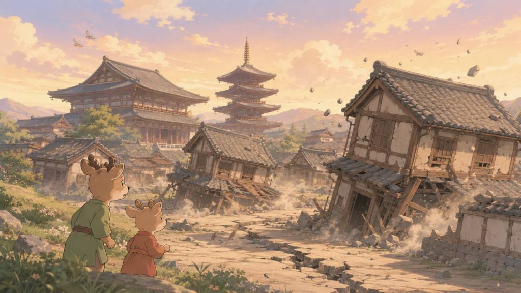 奈良時代の美濃国で発生した天平地震のやさしいイラスト
