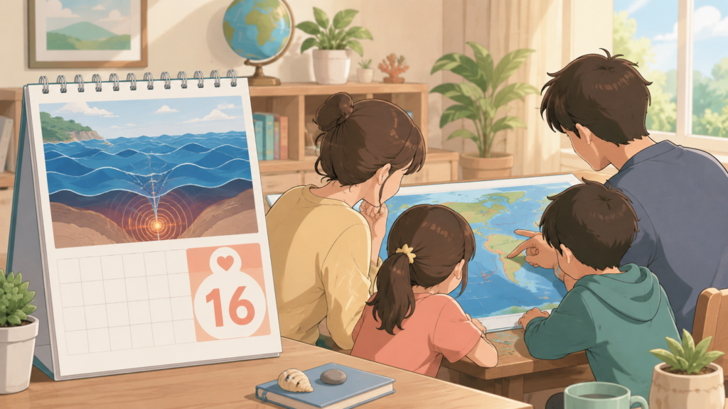 5月16日に起きた十勝沖地震を振り返る防災カレンダーのイラスト