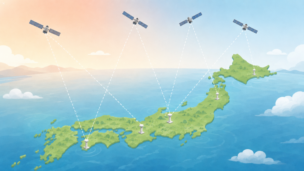 衛星測位による地殻変動観測網のイメージ
