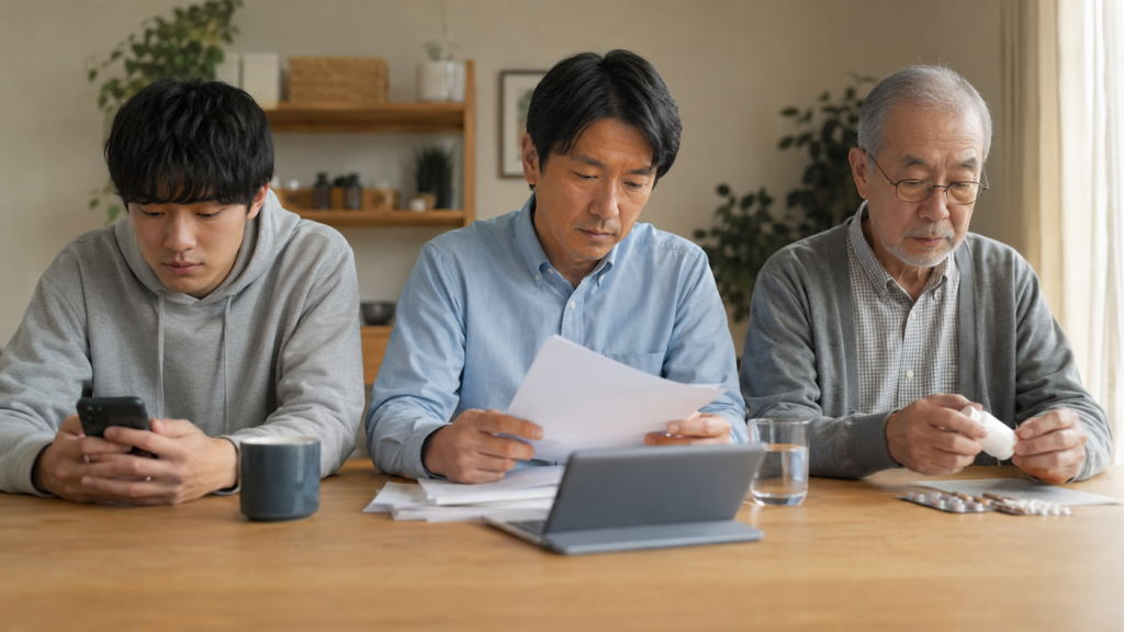 年代別に防災意識が低い理由を示す3世代