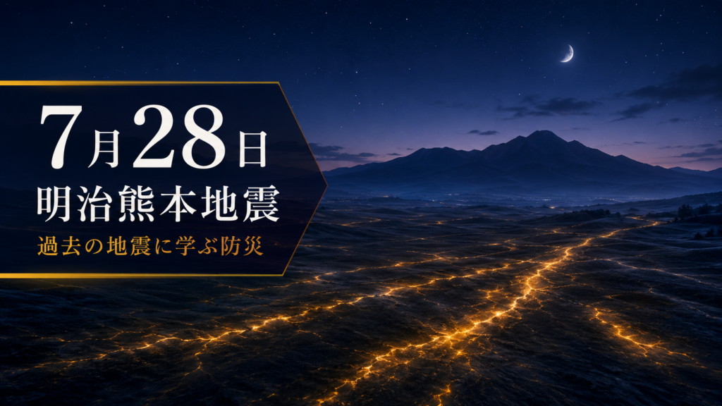 深夜の熊本で断層がずれ地震が起きる様子を象徴的に表したイメージ