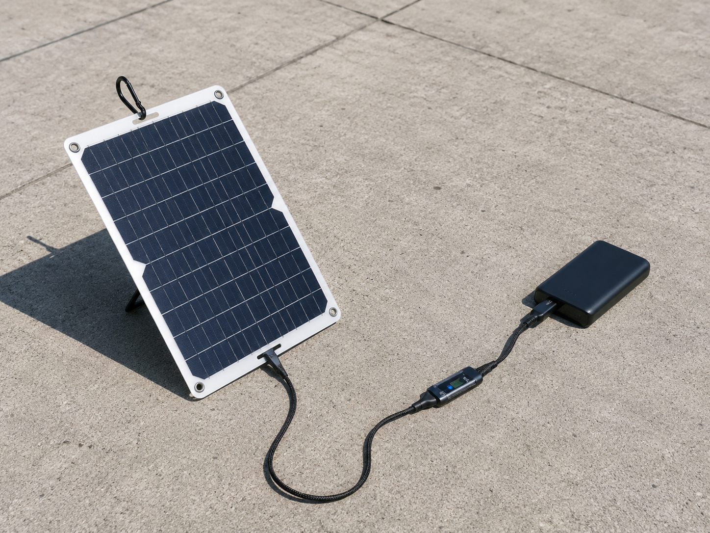 晴天の屋外で発電中のソーラーパネル