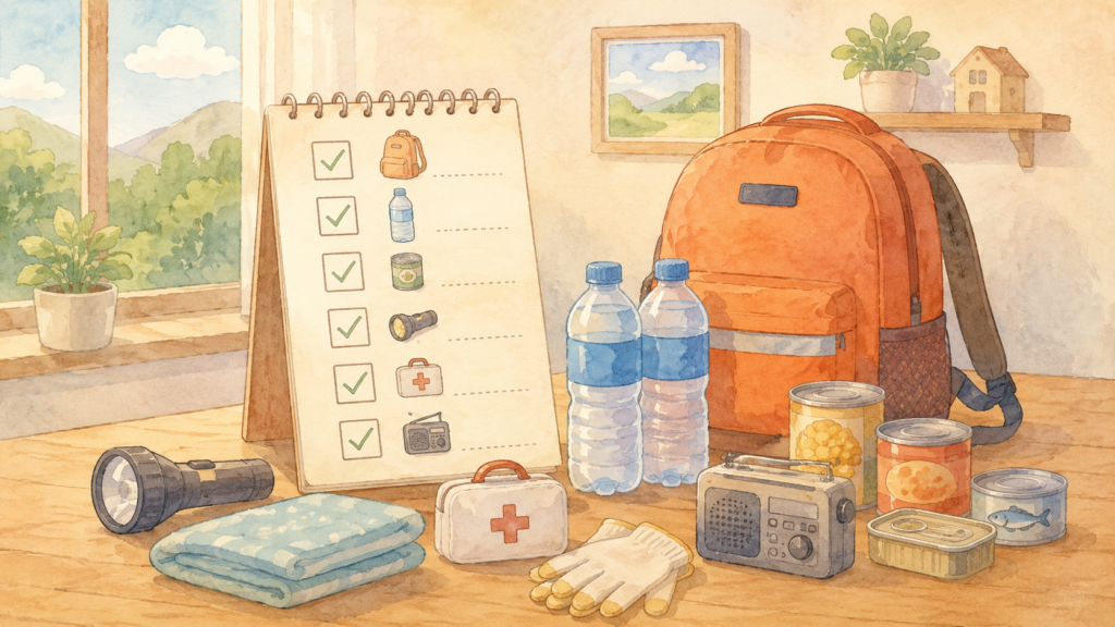 今日見直したい防災チェック項目を表すイラスト