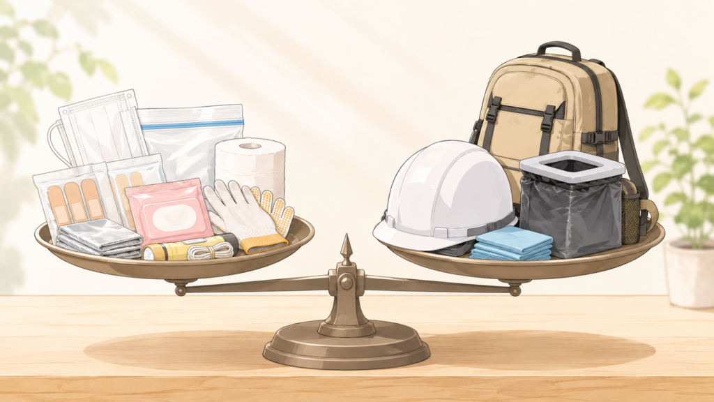100均と専門品を使い分ける考え方を表したイラスト