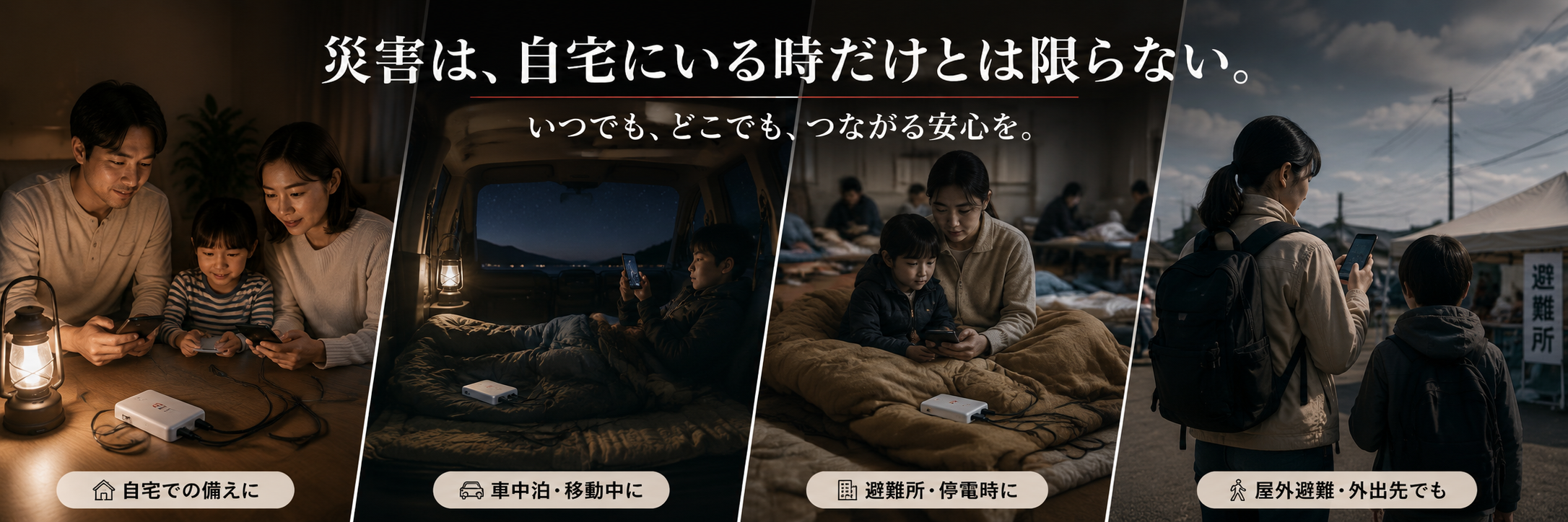 家族・避難所・車中泊など、さまざまな避難シーン
