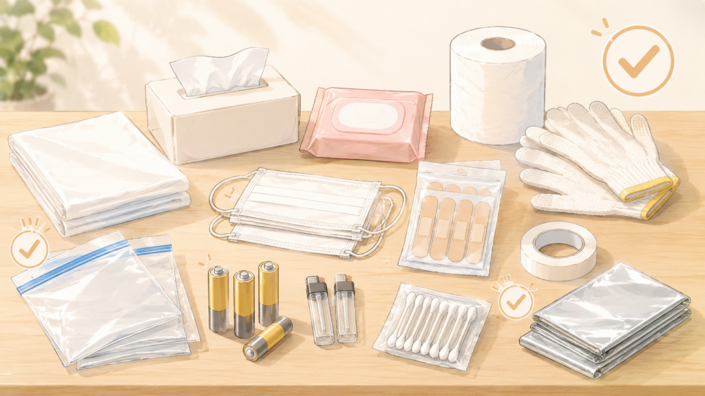 100均で十分な消耗品を見極めるイラスト
