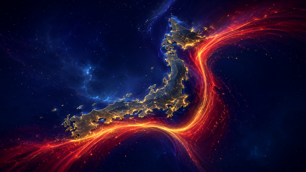 東北と南海の2つの震源域がつながるイメージの図解イラスト