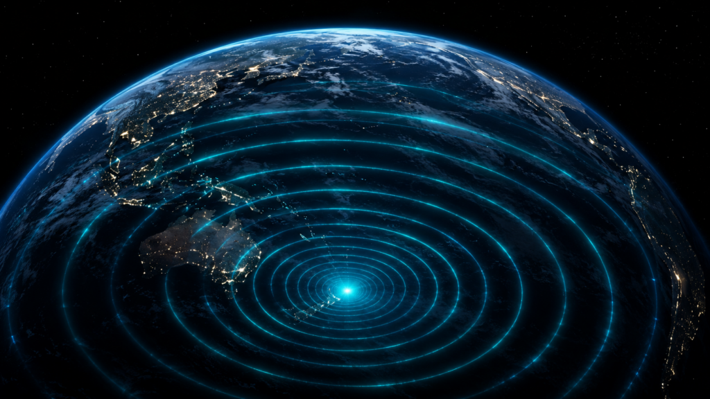 南太平洋発の噂が波紋のように世界へ広がる様子を表したイメージ
