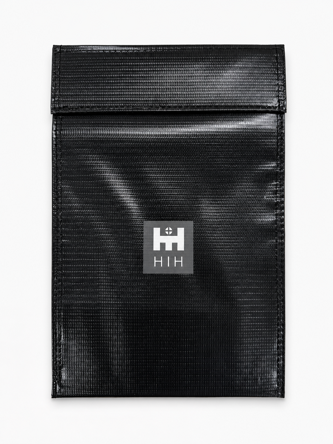黒色で薄型・底マチなしのHIH耐火収納バッグ正面