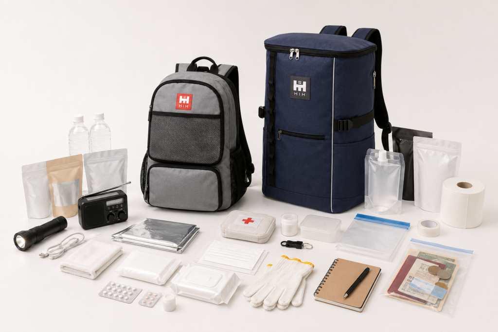 20L・28Lの防災リュックと、避難時に必要な防災用品の中身一覧