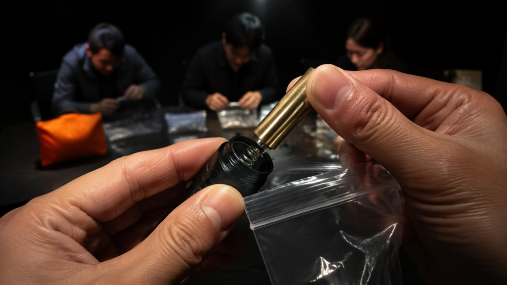 乾電池を本体と別包装にする作業を表したイメージ