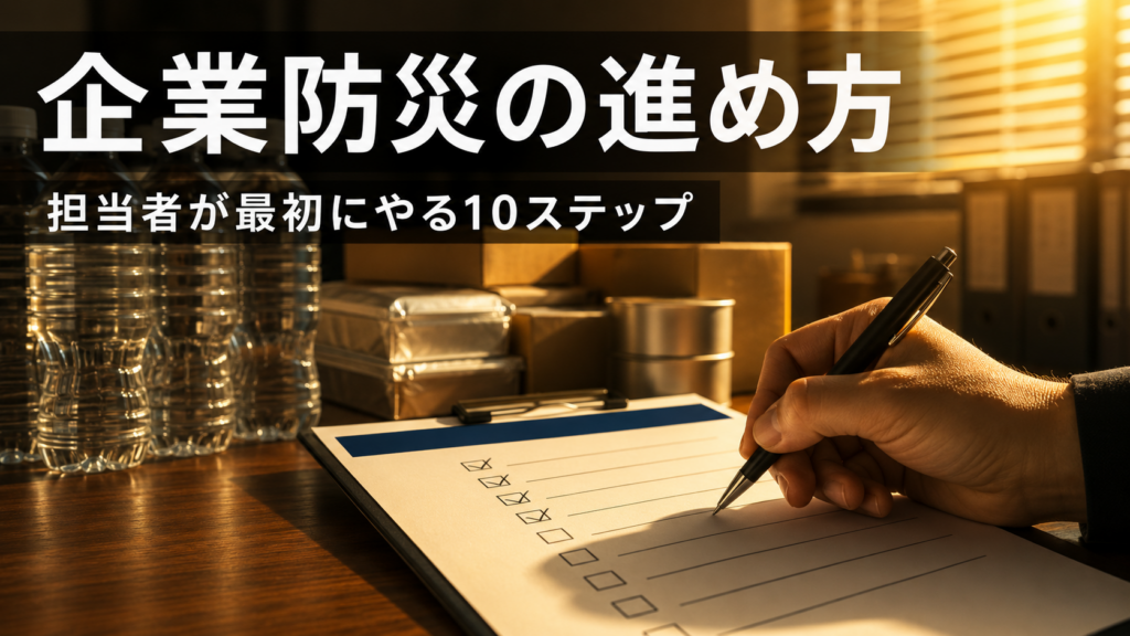 企業防災の進め方をチェックリストで確認するオフィスの手元のイメージ