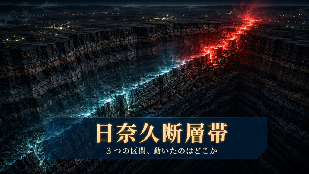 地下の岩盤を貫く断層を3つの区間に分けて表した日奈久断層帯のイメージ