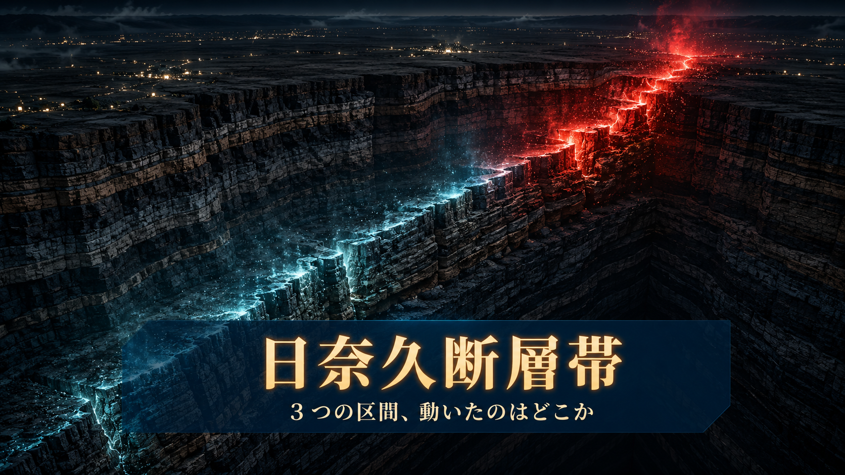 地下の岩盤を貫く断層を3つの区間に分けて表した日奈久断層帯のイメージ