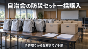 自治会の防災セット一括購入の手順を解説する記事のアイキャッチ画像