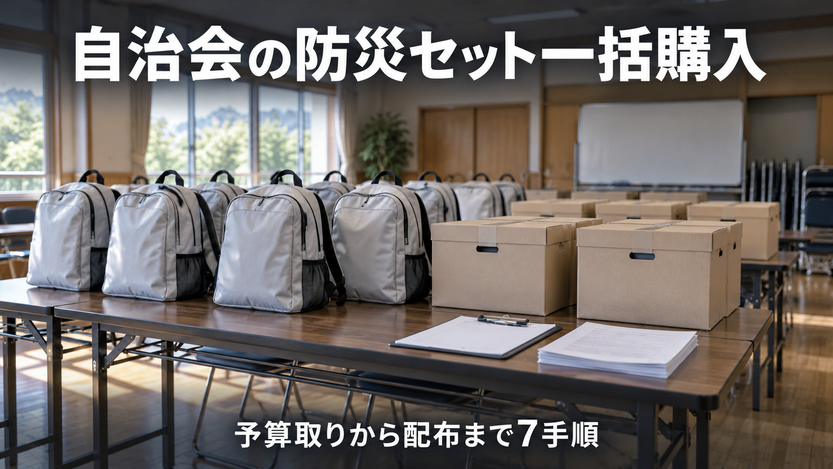 自治会の防災セット一括購入の手順を解説する記事のアイキャッチ画像