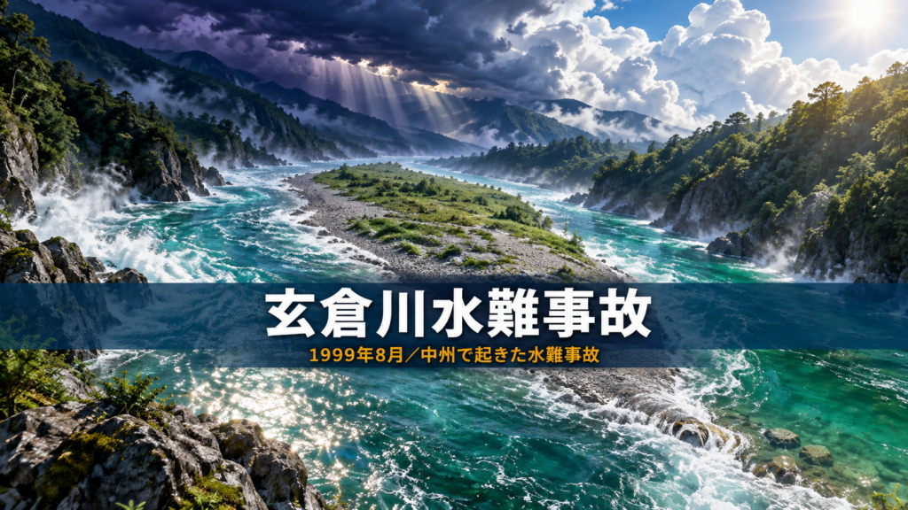 増水した川の中州が両岸への退路を失いかけている様子を上空から見たイメージ