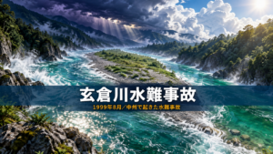増水した川の中州が両岸への退路を失いかけている様子を上空から見たイメージ