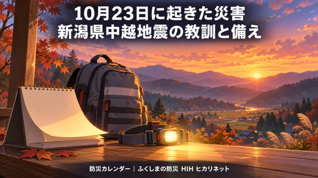 10月23日に起きた新潟県中越地震の教訓と備えを伝える防災カレンダーのイラスト