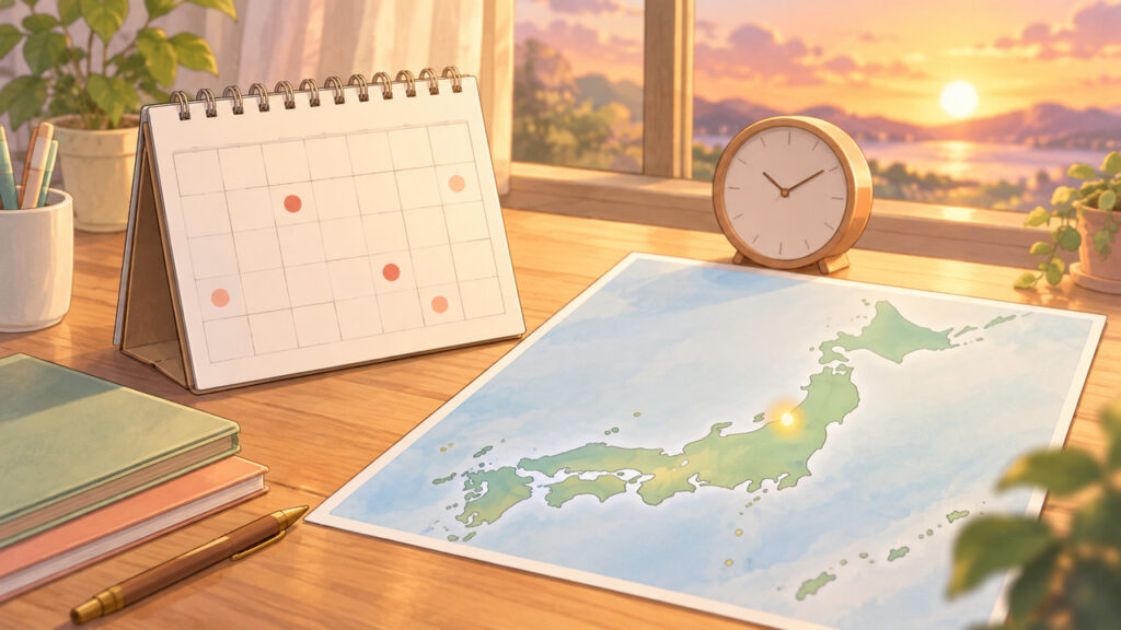 10月23日に起きた新潟県中越地震を振り返るカレンダーと日本地図のイラスト