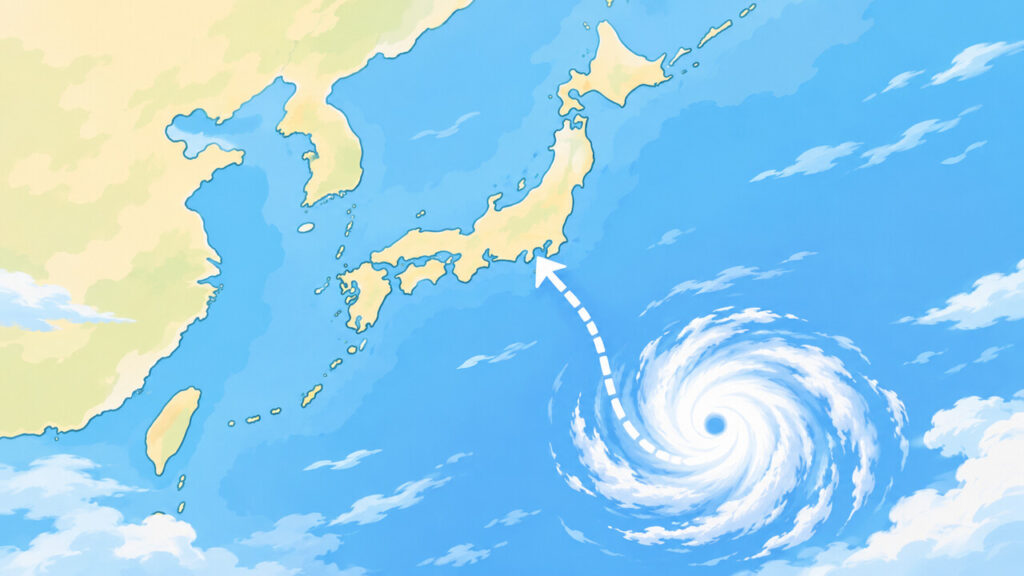 台風19号の進路と上陸の概要を示す日本列島の図解イラスト